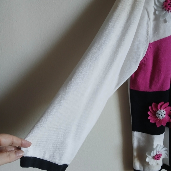 TERAZZO Cardigan L 3D Flowers Daisy Checked Knit Sweater Button Down FLAW - Picture 7 of 12